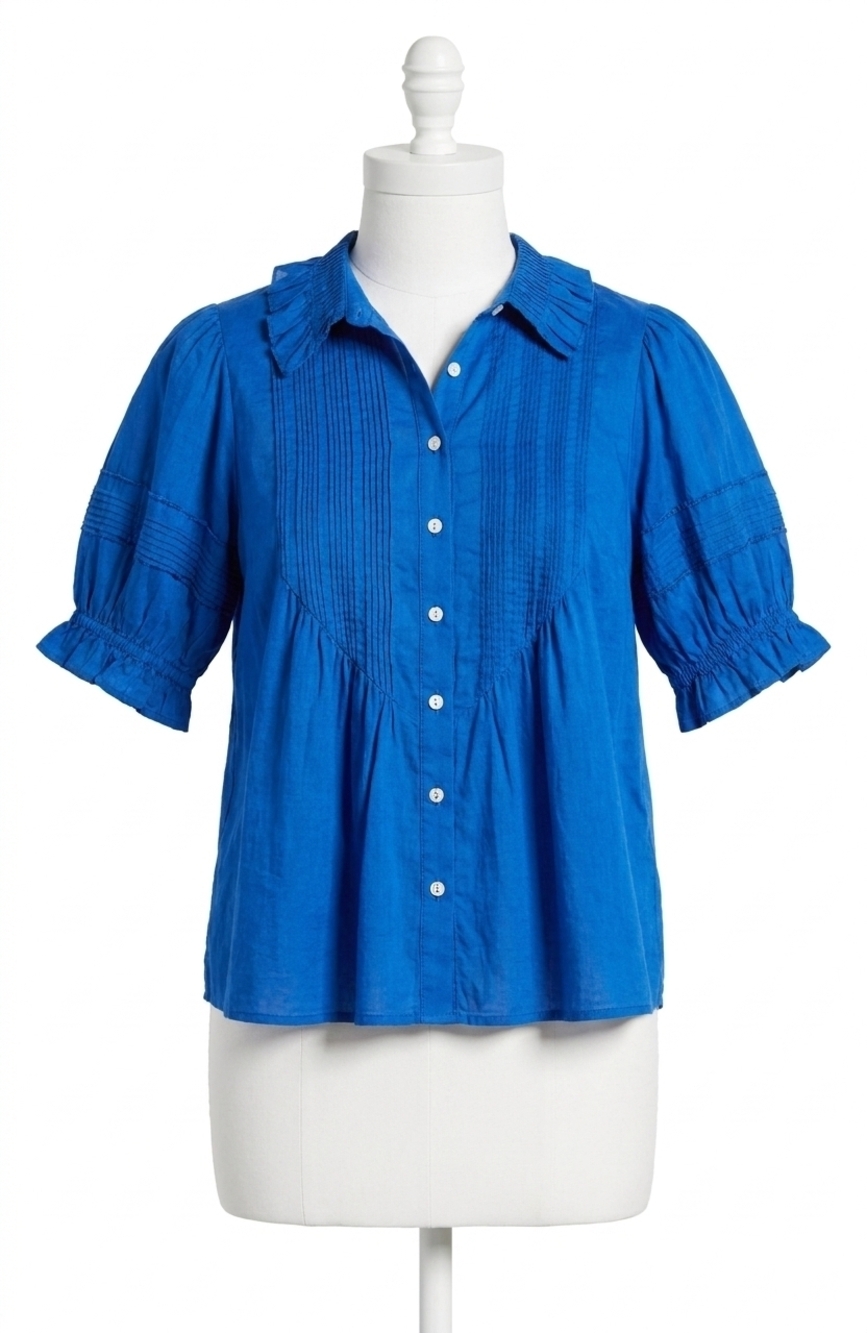 NEW TROVATA jess cotton blouse in cobalto